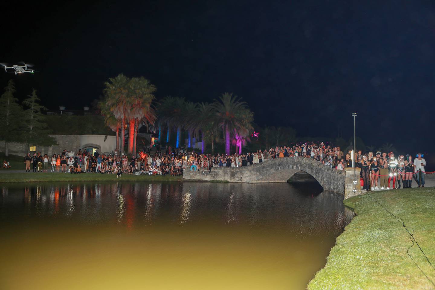 Crowd watching effigy